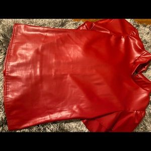 Red faux leather shirt